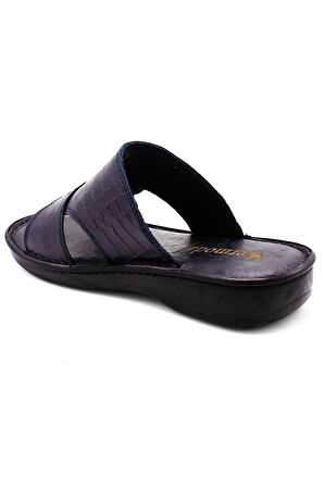 Hakiki Gerçek Deri Erkek Terlik Hafif Terlik Deri 3d Lacivert