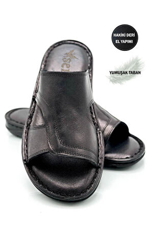 Hakiki Gerçek Deri Erkek Terlik Hafif Terlik Deri A Siyah