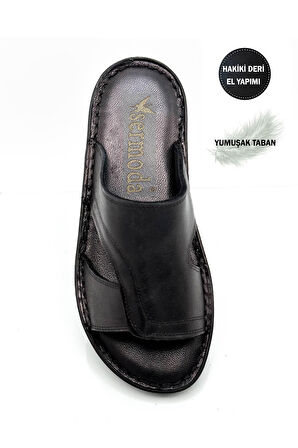 Hakiki Gerçek Deri Erkek Terlik Hafif Terlik Deri A Siyah