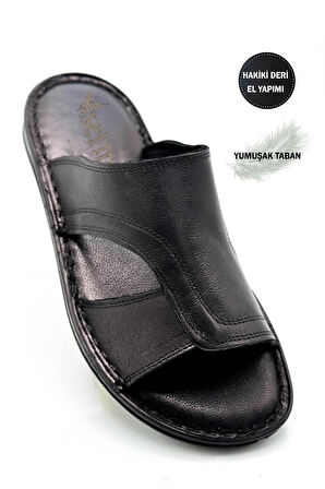 Hakiki Gerçek Deri Erkek Terlik Hafif Terlik Deri A Siyah