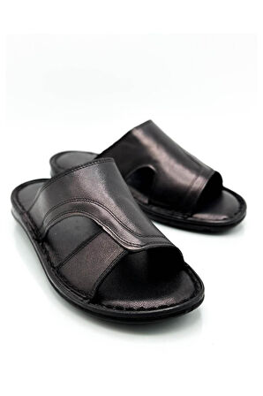 Hakiki Gerçek Deri Erkek Terlik Hafif Terlik Deri A Siyah