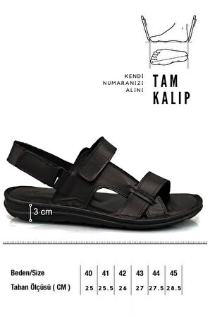 Hakiki Gerçek Deri Cırtlı Erkek Sandalet Siyah