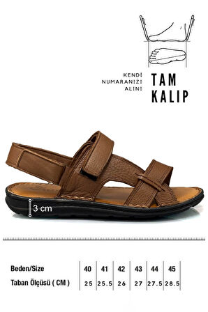 Hakiki Gerçek Deri Cırtlı Erkek Sandalet Şırıngıl Taba