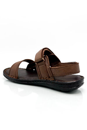 Hakiki Gerçek Deri Cırtlı Erkek Sandalet Şırıngıl Kahve