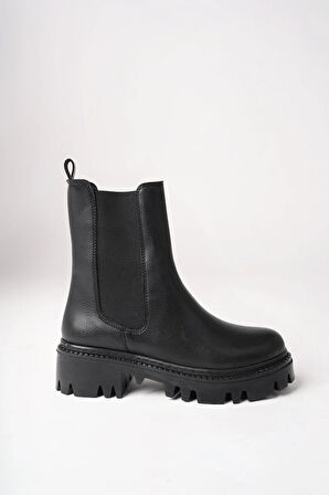 Kadın Bot - Kalın Taban Yanları Lastikli Suya Dayanıklı Rahat Giyim Kadın Bot Siyah