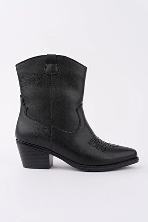 Kadın Kovboy Bot - Western Tarz Kadın Kısa Bot Nakışlı Cowboy Kadın Bot Siyah