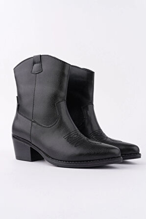 Kadın Kovboy Bot - Western Tarz Kadın Kısa Bot Nakışlı Cowboy Kadın Bot Siyah