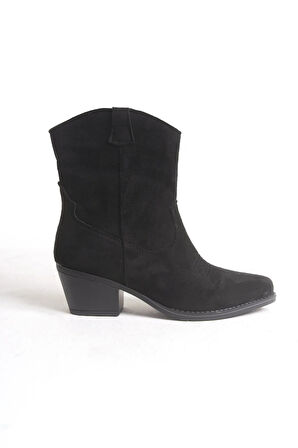 Kadın Kovboy Bot - Western Tarz Kadın Kısa Bot Nakışlı Cowboy Kadın Bot Siyah Süet