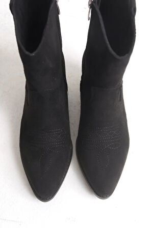 Kadın Kovboy Bot - Western Tarz Kadın Kısa Bot Nakışlı Cowboy Kadın Bot Siyah Süet