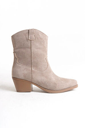 Kadın Kovboy Bot - Western Tarz Kadın Kısa Bot Nakışlı Cowboy Kadın Bot Vizon