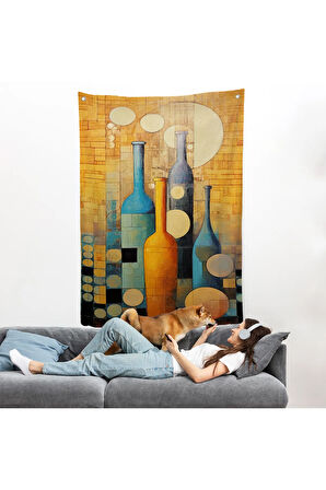 Soyut Şarap Şişeler Duvar Örtüsü-7539