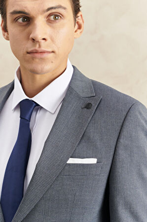 Erkek Lacivert-gri Ekstra Slim Fit Dar Kesim Kırlangıç Yaka Kareli Klasik Takım Elbise