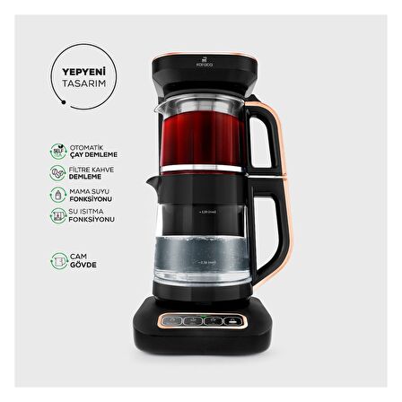 Kaliko Robotea Pro 4 In 1 Konuşan Cam Çay Makinesi Black Copper