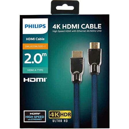 Kaliko Swl610200K/93D Hdmi Altın Uçlu 4K Hdr Ultra Hd Kablo 2 Mt - Mavi