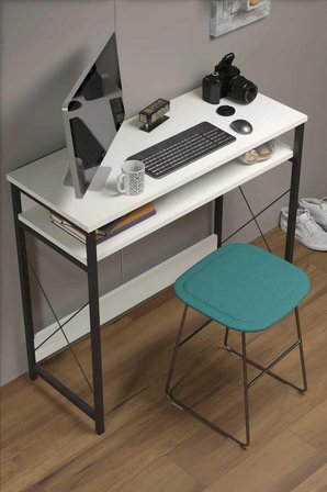 Reyo 90x37cm Metal Ayaklı Çalışma Masası Bilgisayar Masası Beyaz