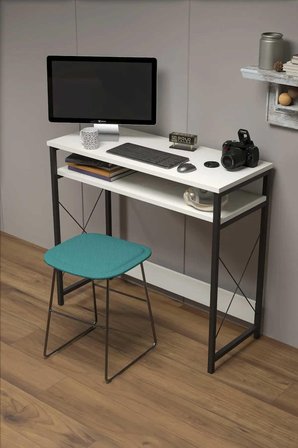 Reyo 90x37cm Metal Ayaklı Çalışma Masası Bilgisayar Masası Beyaz