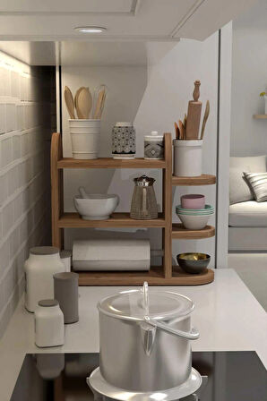 Reyo Home Modern Peçetelikli Baharatlık Mutfak Rafı Mutfak Düzenleyici Raf Atlantik Çam