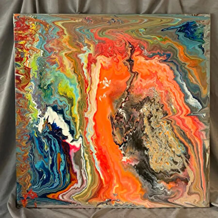 Uretti - Emine 1712 - El Yapımı Magma Pouring Çalışma Tablo - 80 x 80 cm