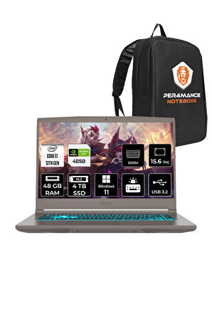 MSI Thin 15 i7 12650H 48GB 4TB SSD RTX4050/6GB 15.6" FHD 144HZ W11H B12VE92TR & PER4 ÇANTA