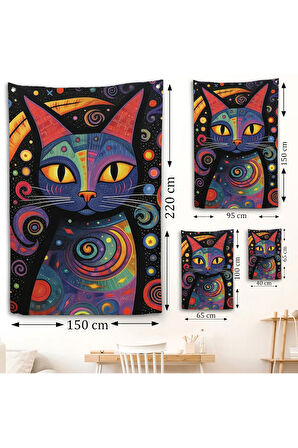 Pablo Picasso Tarzı - Soyut Renkli Kedi Duvar Örtüsü-7542