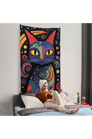 Pablo Picasso Tarzı - Soyut Renkli Kedi Duvar Örtüsü-7542