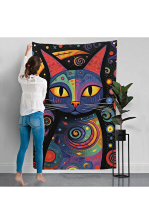 Pablo Picasso Tarzı - Soyut Renkli Kedi Duvar Örtüsü-7542