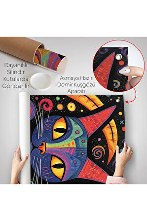 Pablo Picasso Tarzı - Soyut Renkli Kedi Duvar Örtüsü-7542