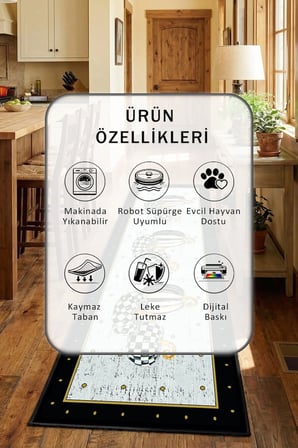 Yıkanabilir Kaymaz Kabak Renkler Farkli Gold Siyah Mutfak Halısı Tüy Tutmaz Leke Tutmaz