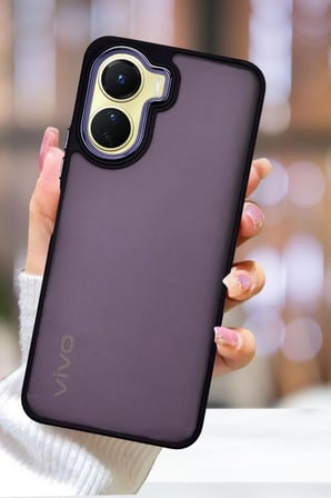 Vivo Y16 Kılıf Metal Çerçeve Hassas Butonlu Renkli Buzlu Şeffaf Transparan Kapak - MOR