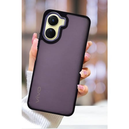 Vivo Y16 Kılıf Metal Çerçeve Hassas Butonlu Renkli Buzlu Şeffaf Transparan Kapak - MOR