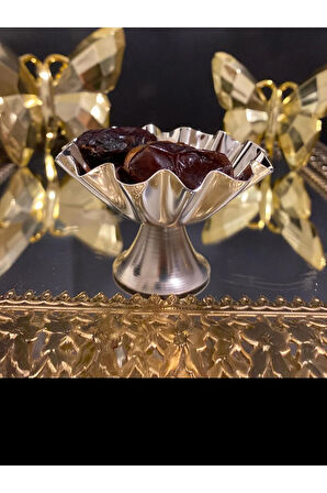 6LI Orta boy Servis Metal Ayaklı Sunumluk Lokumluk Şekerlik Drajelik Kahve Yanı {Gold} VE {GÜMÜŞ}