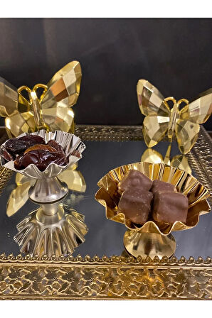 6LI Orta boy Servis Metal Ayaklı Sunumluk Lokumluk Şekerlik Drajelik Kahve Yanı {Gold} VE {GÜMÜŞ}