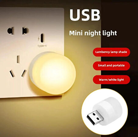 Mini Usb Sarı Led Işık 1W Gece Lambası-Ev-Ofis-Çalışma Masası Lambası Yatak Odası, Çocuk Odası Gece Lambası Çocuğunuza Hediye