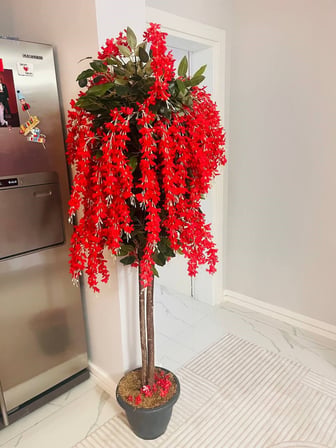 Pembe Morsalkım Wisteria Akasya Ağacı (170 cm) - 1. Sınıf Dolgun Çiçekli Dekoratif Yapay Salon Ağacı