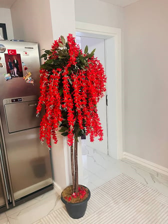Pembe Morsalkım Wisteria Akasya Ağacı (170 cm) - 1. Sınıf Dolgun Çiçekli Dekoratif Yapay Salon Ağacı