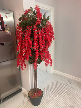 Pembe Morsalkım Wisteria Akasya Ağacı (170 cm) - 1. Sınıf Dolgun Çiçekli Dekoratif Yapay Salon Ağacı