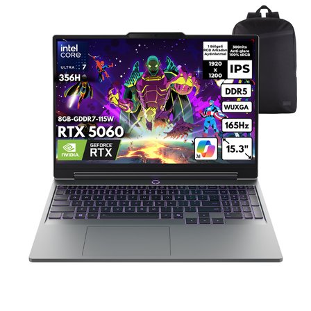 Lenovo LOQ 15IPH11 Ultra 7-356H 40-GBDDR5 1 TBSSD RTX5060 (8GB-GDDR7-115W) TGP 15.3" WUXGA Windows 11 Pro + HMF Sırt Çantası 83SL001ATRHMF20
