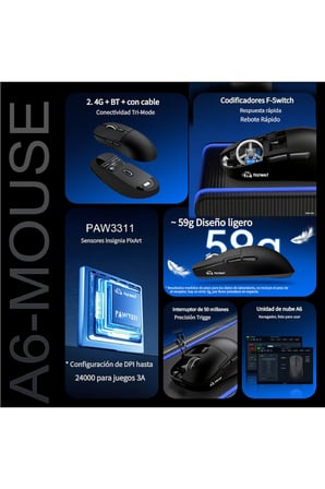 Freewolf A6 Kablosuz Oyuncu Mouse PAW3311 1000 Hz 24000 DPI Profesyonel Bluetooth Üç Modlu Bağlantı