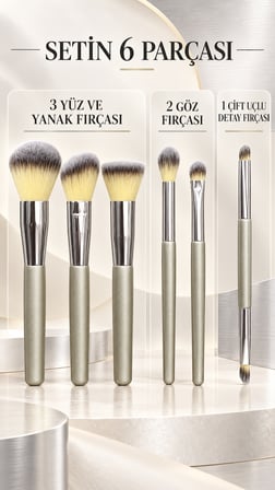 NOVA PRO Face + Cheek 6’lı Makyaj Fırçası Seti – Yüz, Göz ve Çift Uçlu Detay Fırçası