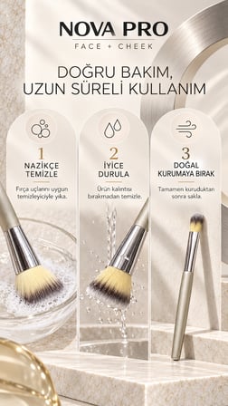 NOVA PRO Face + Cheek 6’lı Makyaj Fırçası Seti – Yüz, Göz ve Çift Uçlu Detay Fırçası