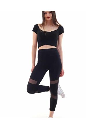 Yüksek Bel, Kemerli Tül Detaylı Toparlayıcı Tayt