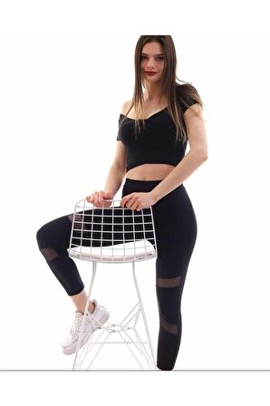 Yüksek Bel, Kemerli Tül Detaylı Toparlayıcı Tayt