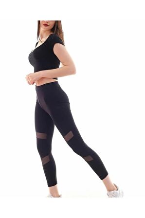 Yüksek Bel, Kemerli Tül Detaylı Toparlayıcı Tayt