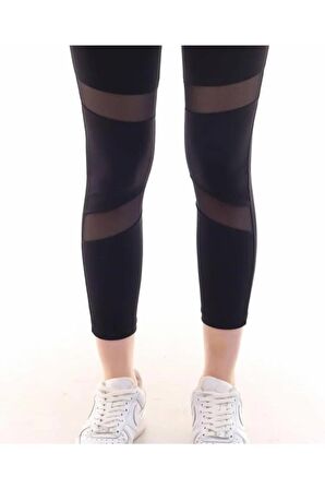 Yüksek Bel, Kemerli Tül Detaylı Toparlayıcı Tayt