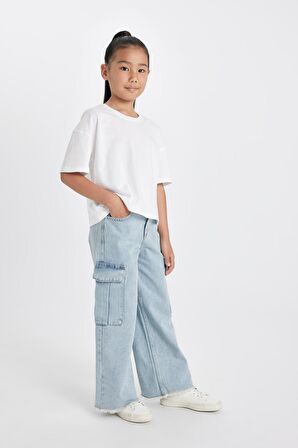 DeFacto Kız Çocuk Wide Leg Kargo Cepli Geniş Paça Jean Pantolon A5734A824AUNM39