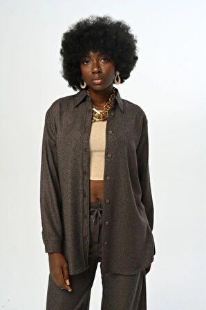 KADIN DÜZ RENK SİMLİ OVERSİZE KESİM GÖMLEK