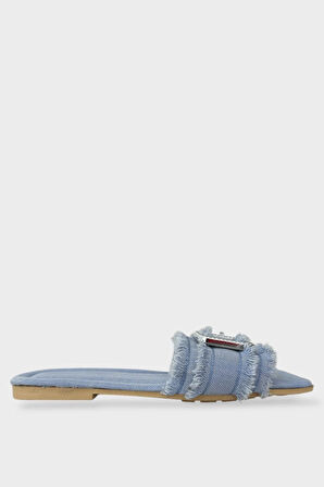 Kadın Püskül Detay Tokalı Denim Terlik MAVİ