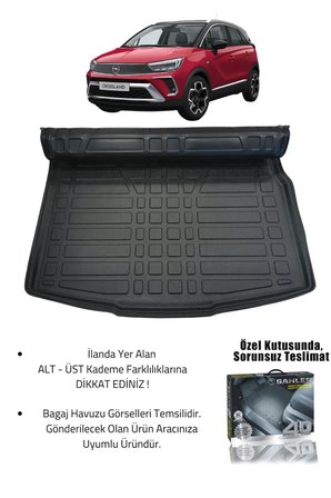 Sahler Opel Crossland 2017+ Uyumlu 4.5D Premium Havuzlu Oto Paspas Ve Liner Marka 3D Üst Bagaj Havuzu