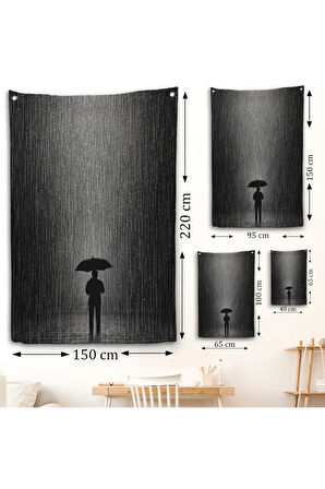 Hiçliğin Ortasında Gece Yarısı Yağmur Altındaki Adam Duvar Örtüsü-7548