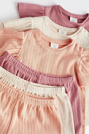 % 100 Pamuklu Pink Pointelle Kısa Kollu 3’lü Alt Üst Takım